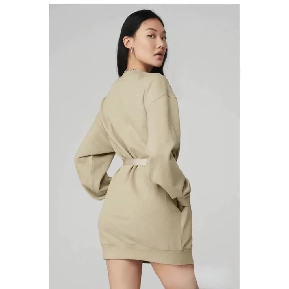 NWT Alo Yoga Cityscape Sweatshirt Mini in California Sand Fleece Dress S